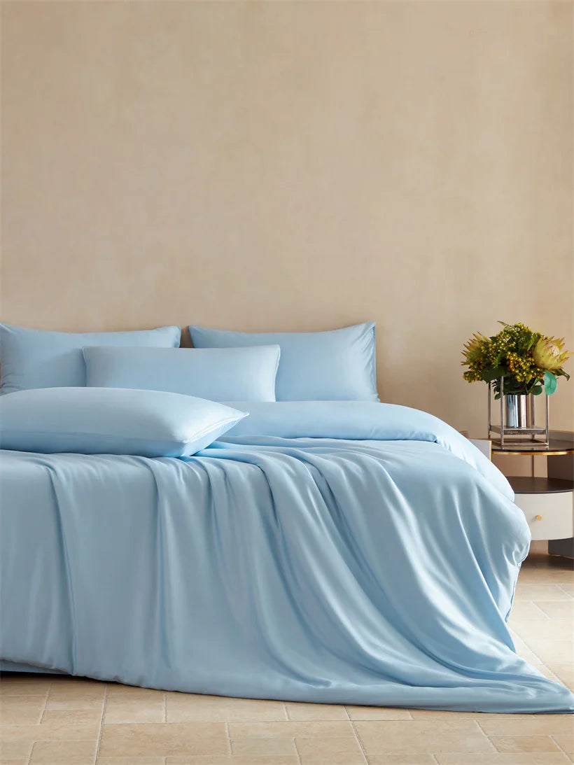 Luxurious MC Collection 100% Mulberry Silk bedding set with smooth silk sheets and pillowcases in elegant home decor style.