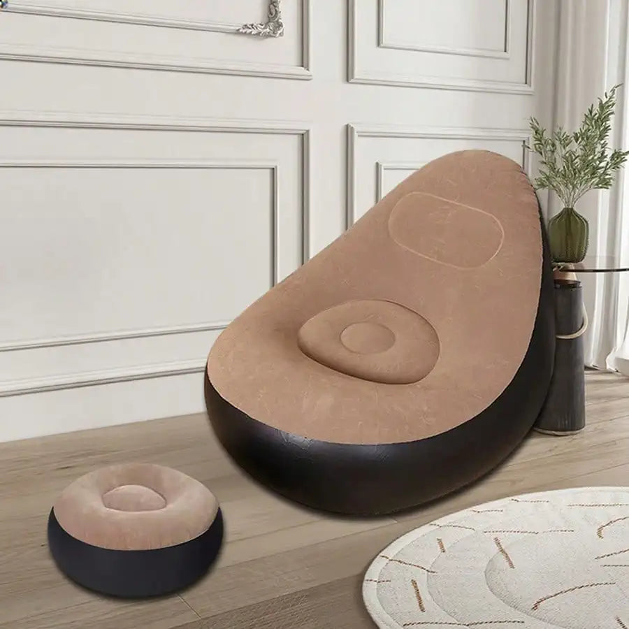 Flocked inflatable lazy sofa with footrest and foot pump, foldable chair from Mc The Black Diamond for home, office, or outdoor use.