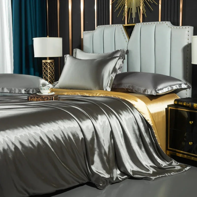 Luxury MC THE BLACK DIAMOND bedsheet with matching pillowcase set, ideal for couples or singles, featuring elegant fabric design.