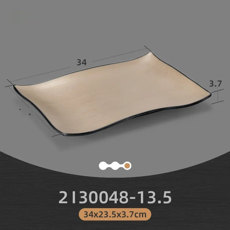 Rectangular melamine Japanese-style barbecue platter with durable coating, ideal for serving grilled dishes, from 𝕄𝕔 𝕋𝕙𝕖 𝔹𝕝𝕒𝕔𝕜 𝔻𝕚�