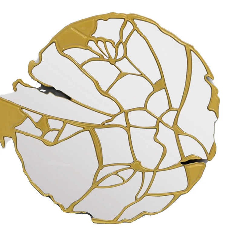Modern hand mirror with LED lighting, large round glass surface, framed in stylish decor, ideal for vanity and wall art in home decor.