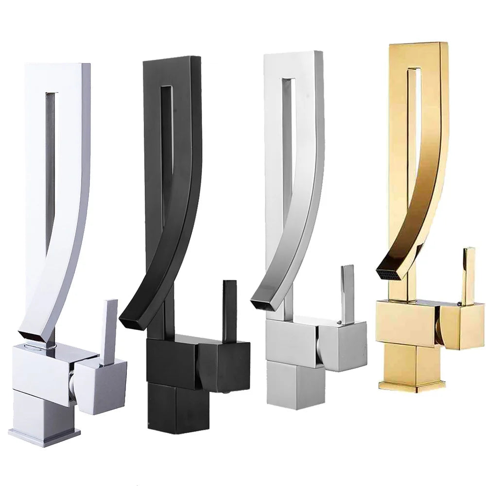 Elegant MC THE BLACK DIAMOND brass square bathroom basin faucet with modern design, suitable for bath sink installations.