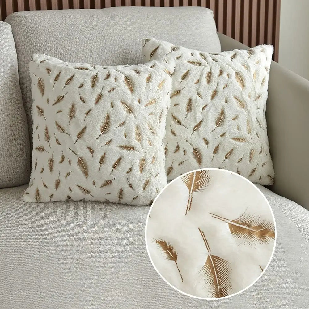 Gold feather velvet pillow cover with decorative embroidery, 45x45 cm, suitable for sofa or car decor, by 𝕄𝕔 𝕋𝕙𝕖 𝔹𝕝𝕒𝕔𝕜 𝔻