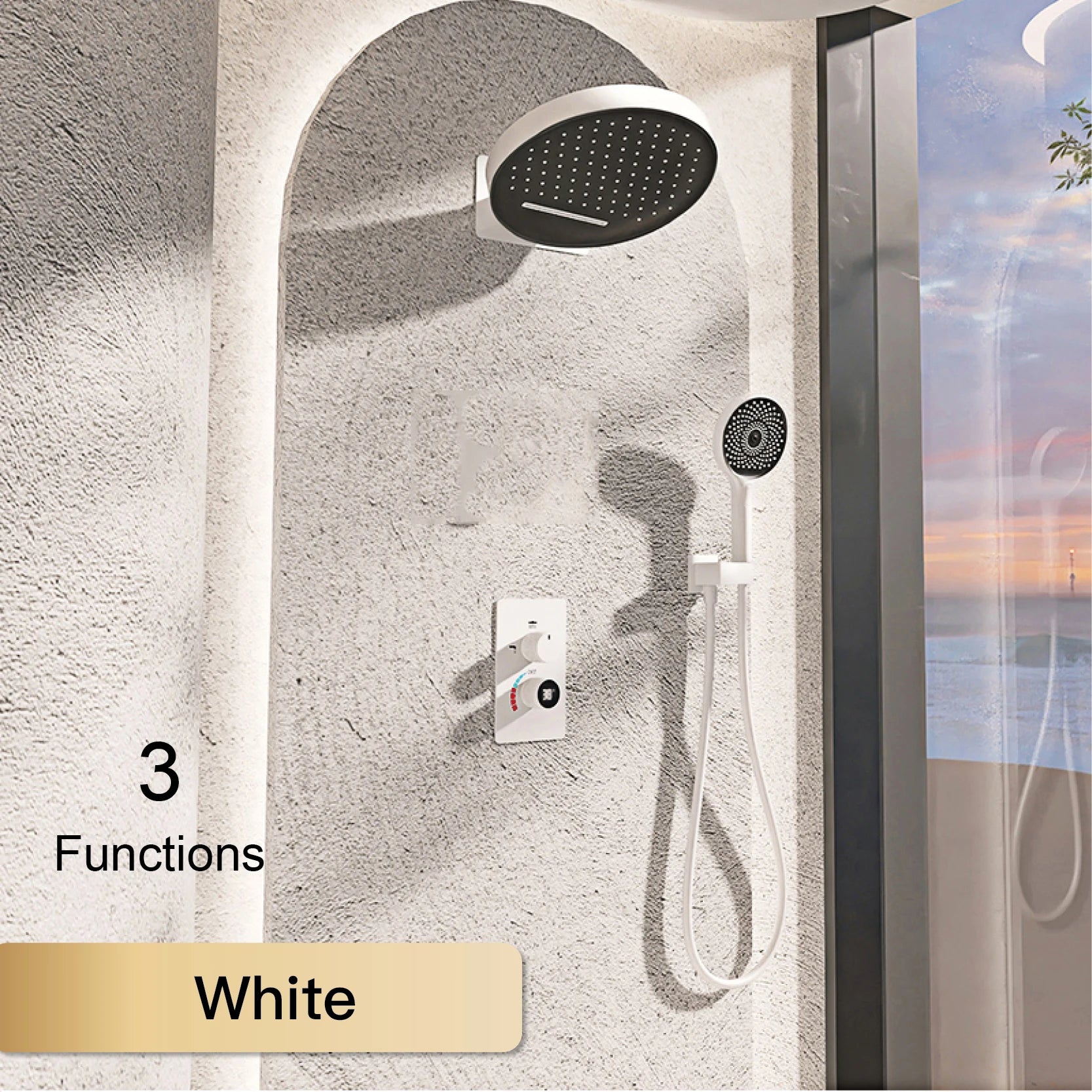 Luxury black MC THE BLACK DIAMOND shower system with wall-mounted design, LED display, and dual hot and cold water control.