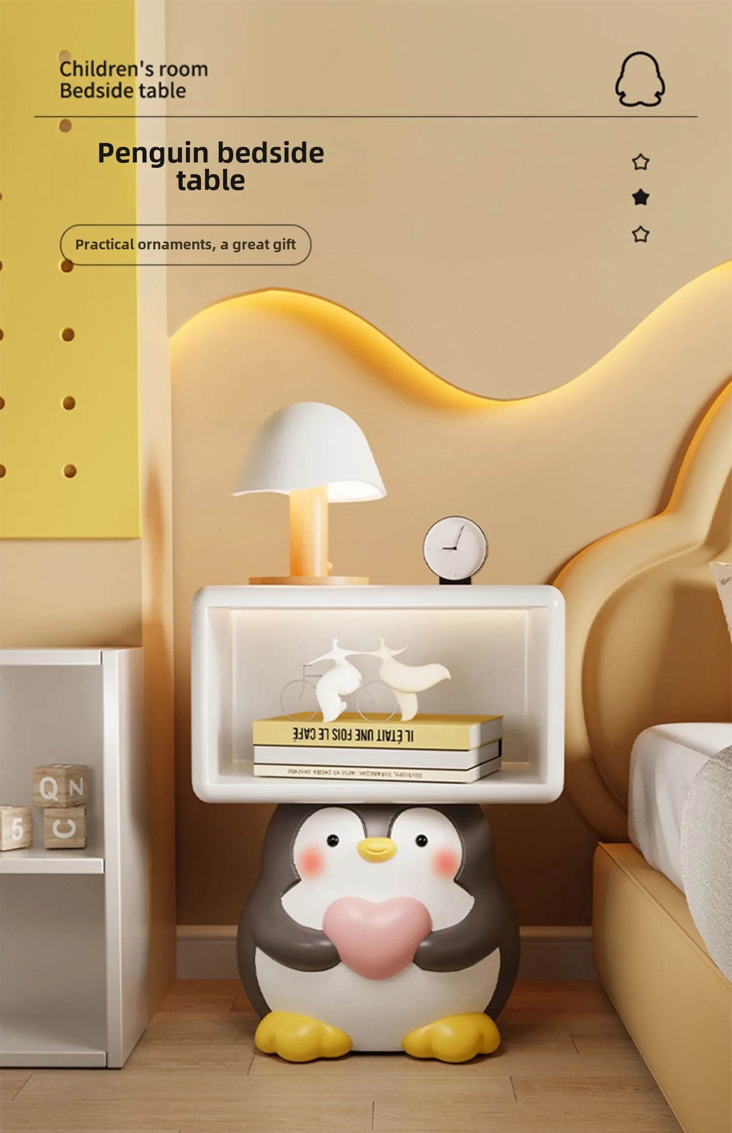 MC THE BLACK DIAMOND children's bedroom nightstand table with drawers, modern furniture for kids' room decor.