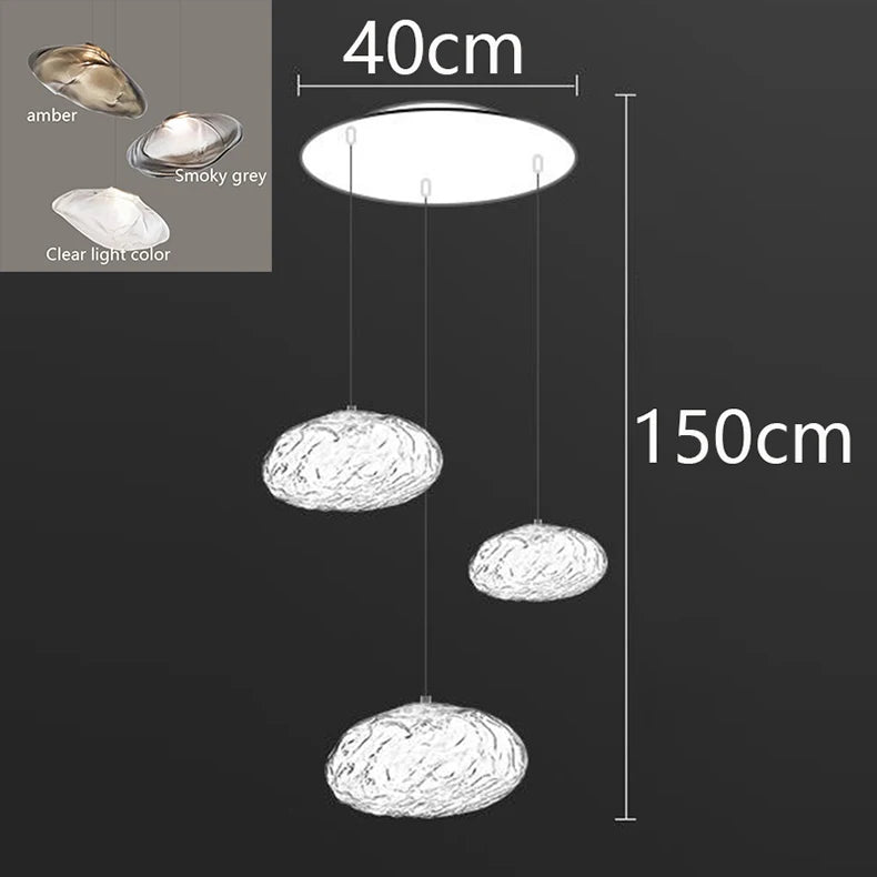 Nordic-style MC THE BLACK DIAMOND pendant light hanging in a living room or bedroom with a modern stair chandelier design.