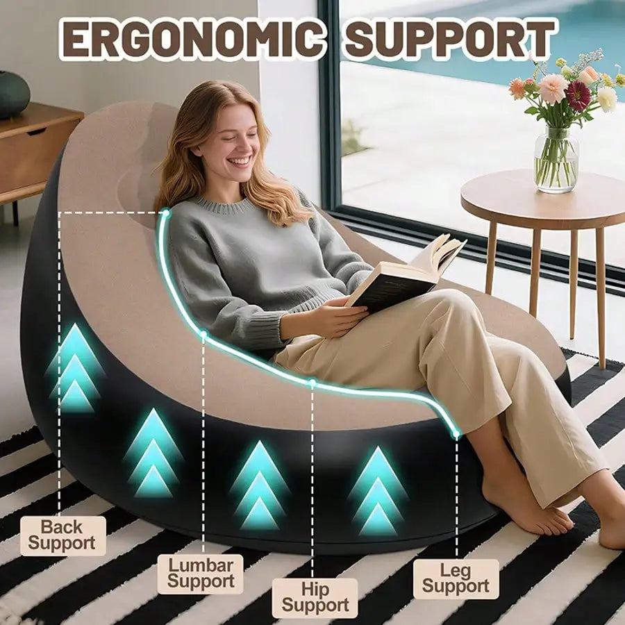 Flocked inflatable lazy sofa with footrest and foot pump, foldable chair by 𝕄𝕔 𝕋𝕙𝕖 𝔹𝕝𝕒𝕔𝕜 𝔻𝕚𝕒�