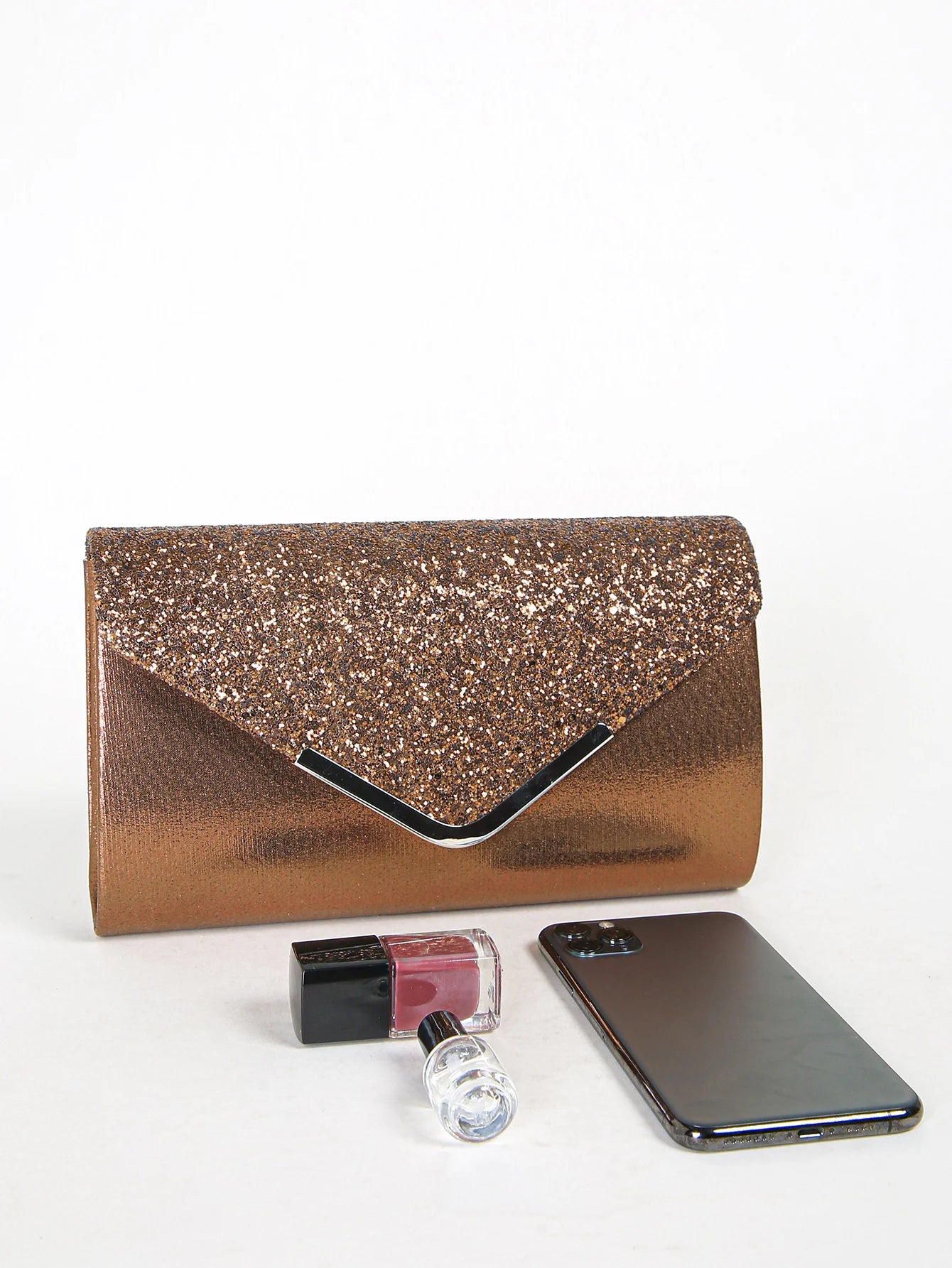 Women evening envelope handbag from Mohammad Collection with sequins, chain strap, and elegant design for parties and special occasions.