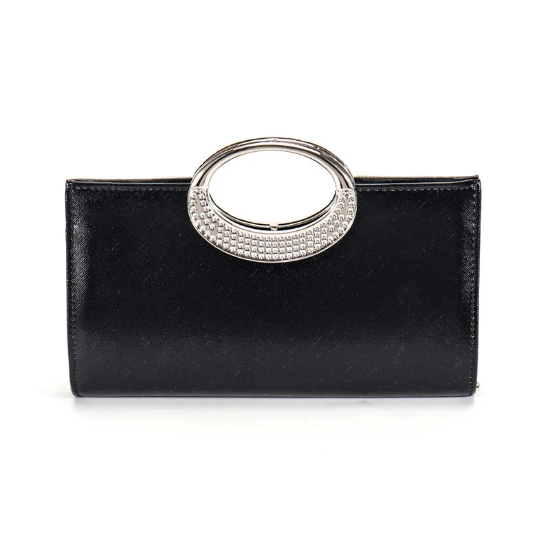 Elegant women's evening clutch bag with sparkling rhinestones, sequins, diamond embellishments, chain strap, ideal for weddings and parties.