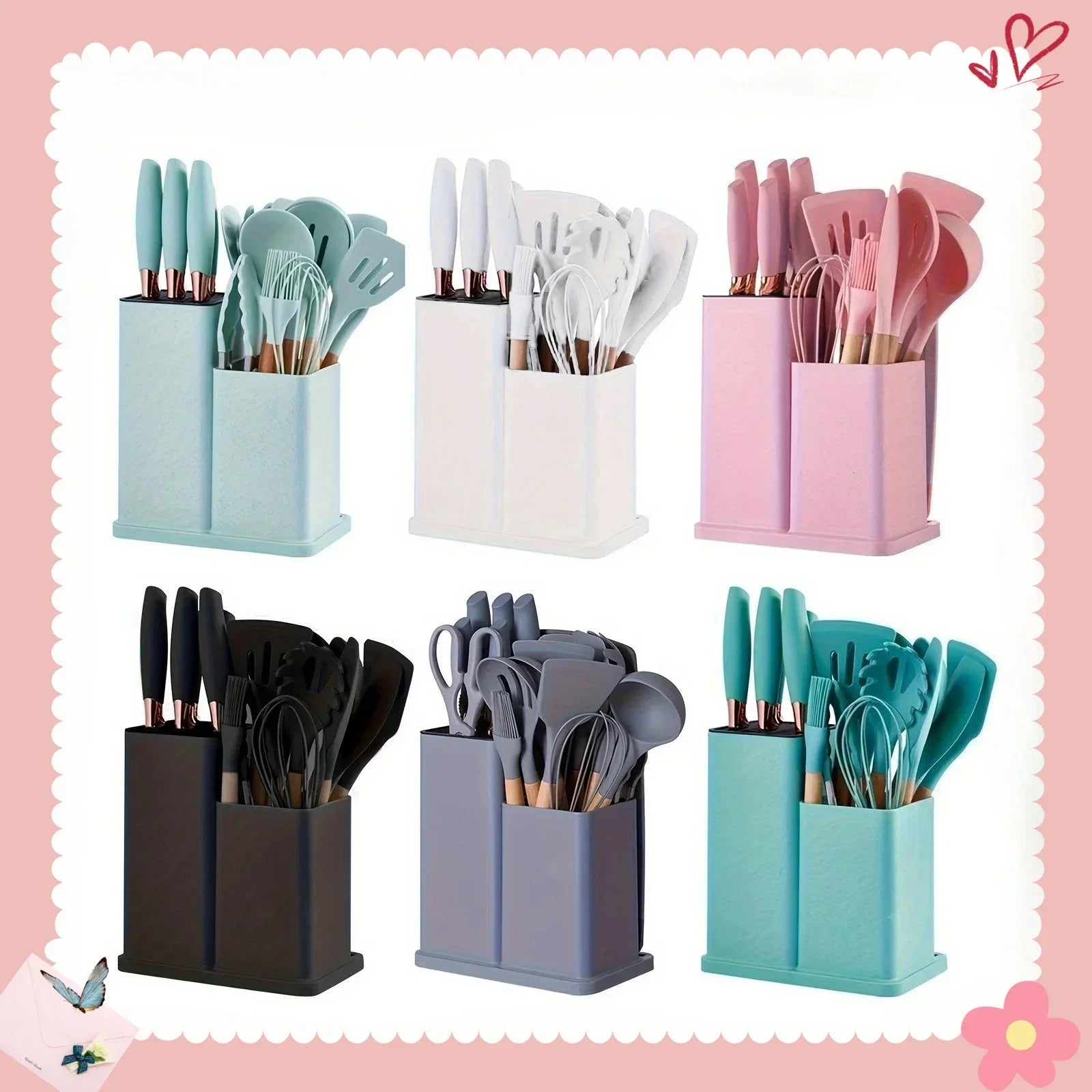 Set of 19 non-stick silicone kitchen utensils including spatulas and spoons from 𝕄𝕔 𝕋𝕙𝕖 𝔹𝕝𝕒𝕔𝕜 𝔻𝕚𝕒�