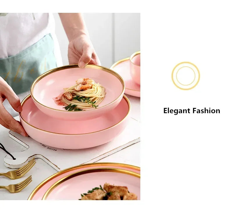 Gilt rim pink porcelain dinner plate from 𝕄𝕔 𝕋𝕙𝕖 𝔹𝕝𝕒𝕔𝕜 𝔻𝕚𝕒𝕞𝕠𝕟