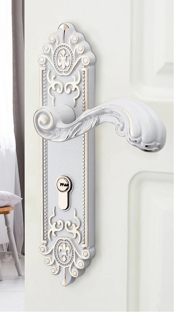 European style gold door lock with keys, ivory white handle, anti-theft security hardware, by 𝕄𝕮 𝕋𝕙𝕖 𝔹𝕝𝕒𝕔𝕜 𝔻𝕚�