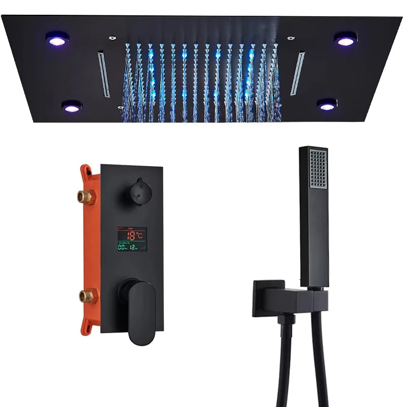 Black thermostatic bathroom shower faucet set by 𝕄𝕔 𝕋𝕙𝕖 𝔹𝕝𝕒𝕔𝕜 𝔻𝕚𝕒𝕞𝕠𝕟