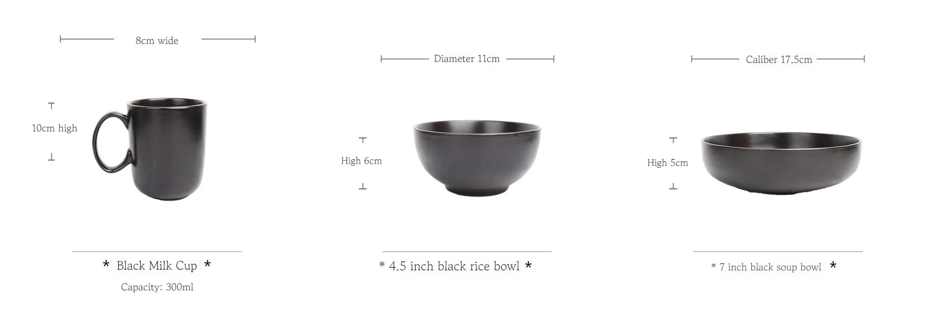 Black ceramic breakfast milk cup and deep soup plate set from 𝕄𝕮 𝕋𝕙𝕖 𝔹𝕝𝕒𝕔𝕜 𝔻𝕚𝕒𝕞𝕠