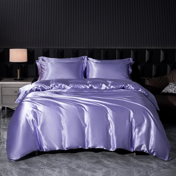 Solid silk bedsheet set with duvet cover and pillowcases from 𝕄𝕔 𝕋𝕙𝕖 𝔹𝕝𝕒𝕔𝕜 𝔻𝕚𝕒𝕞�