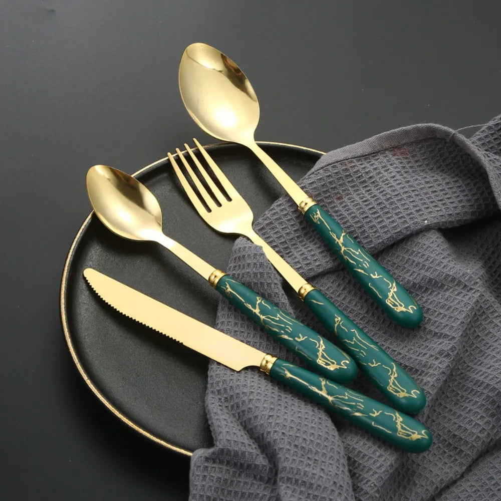 24-piece stainless steel marbled tableware set by 𝕄𝕔 𝕋𝕙𝕖 𝔹𝕝𝕒𝕔𝕜 𝔻𝕚𝕒𝕞𝕠�