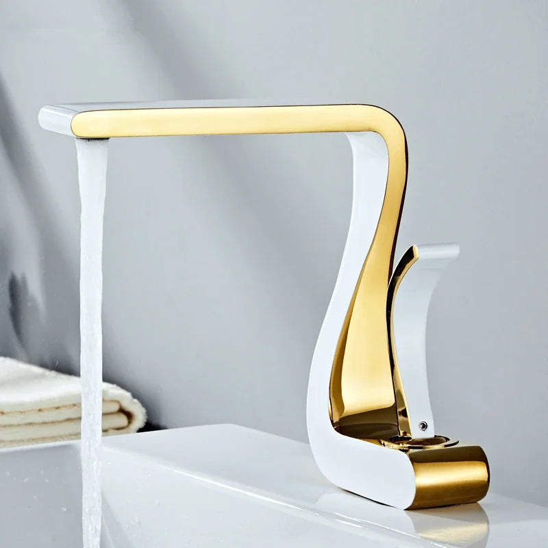 MC THE BLACK DIAMOND luxury white gold bathroom mixer tap, brass wash basin faucet with hot and cold water, single hole retro style