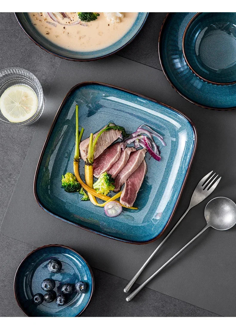 Blue kiln glaze ceramic rice salad plate by 𝕄𝕔 𝕋𝕙𝕖 𝔹𝕝𝕒𝕔𝕜 𝔻𝕚𝕒𝕞𝕠𝕟