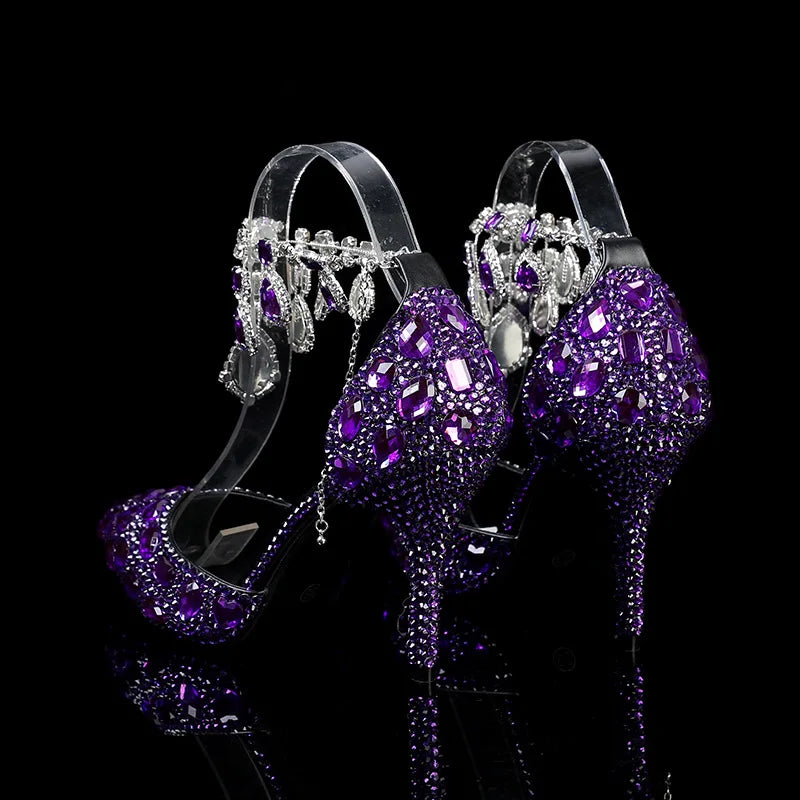 Elegant crystal pendant high heels by MC THE BLACK DIAMOND, perfect for prom, wedding, or banquet occasions.