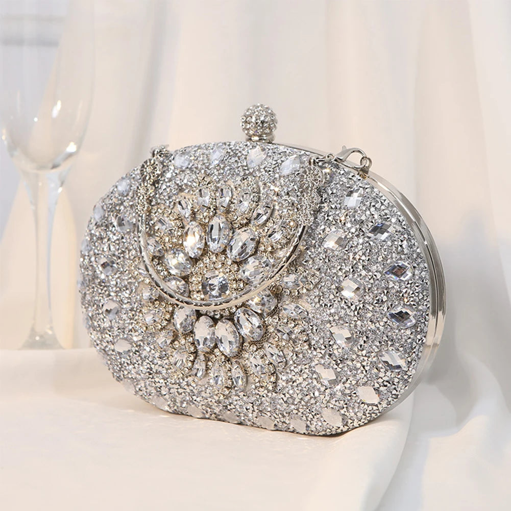 Luxury black diamond clutch evening bag with elegant satin scarf detail, designed for women by MC THE BLACK DIAMOND.