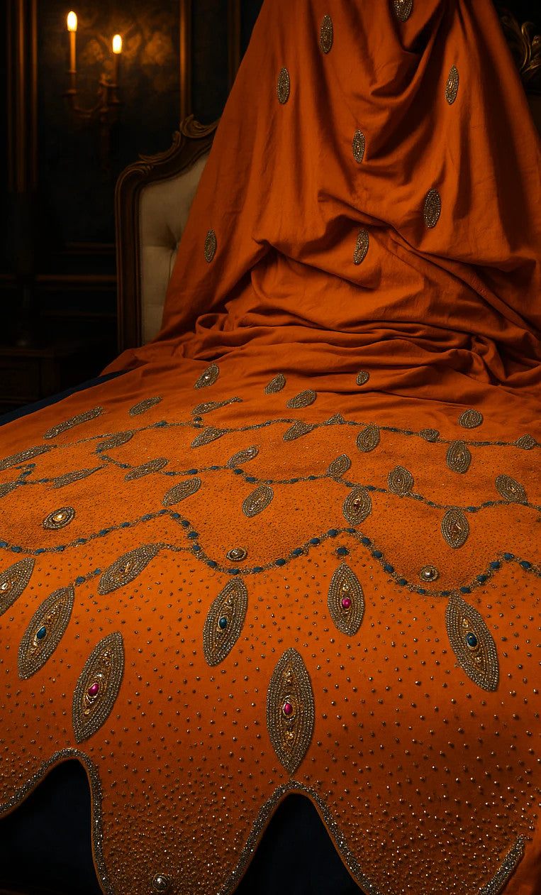 Light beige chiffon fabric for a 4-meter suit from MC THE BLACK DIAMOND, shown draped and folded.