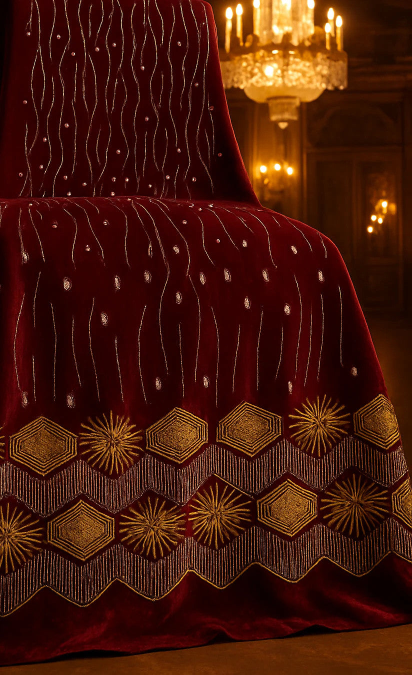 Velvet fabric 4-meter suit by MC THE BLACK DIAMOND, showcasing rich, soft velvet material in a natural fabric layout.